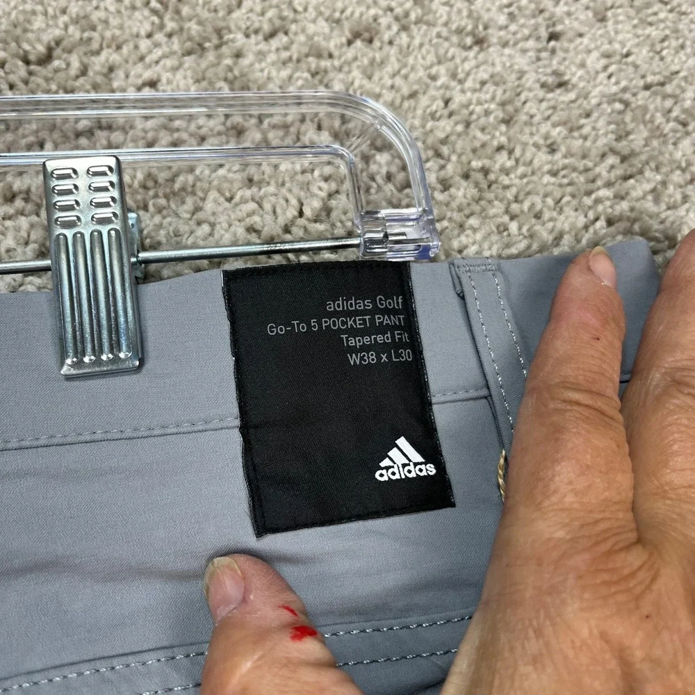 Adidas Go-To 5 Pocket Pant Men 38x30 Gray Tapered Fit Performance Flat Front NEW